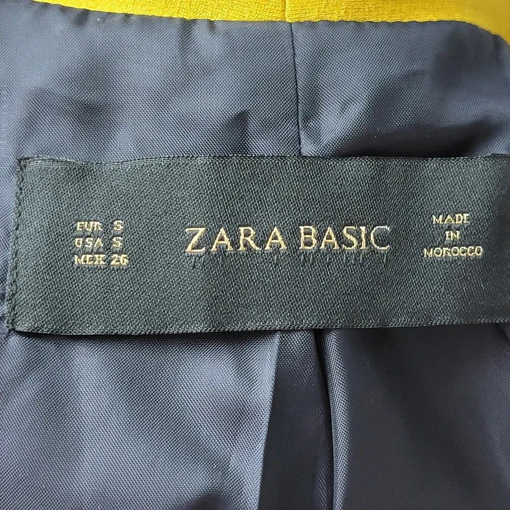 Zara Basic Blazer Women S Yellow Polyester Crop Zip Pocket Open Front LongSleeve